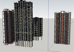 4栋现代风格高层住宅楼建筑设计SU(草图大师)模型