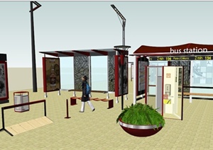 公交站台、售卖亭、垃圾桶、景观灯等SU(草图大师)模型素材