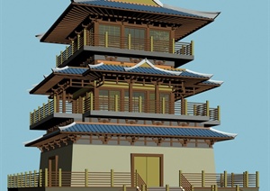 某古典中式三层塔楼建筑设计3DMAX模型