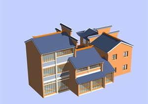 一栋三层商业楼建筑设计MAX模型