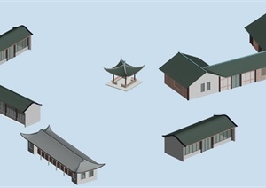 几栋古建筑和一个亭子设计3MAX模型