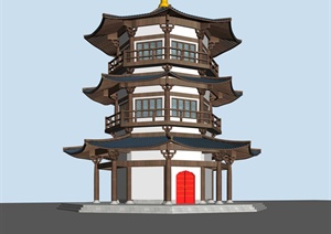 古典中式风格三次塔式古建筑设计3dmax模型