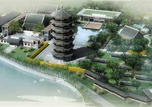 中式风格寺庙整体建筑设计3dmax模型