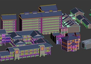 多栋中式风格住宅、商业、办公建筑3dmax模型