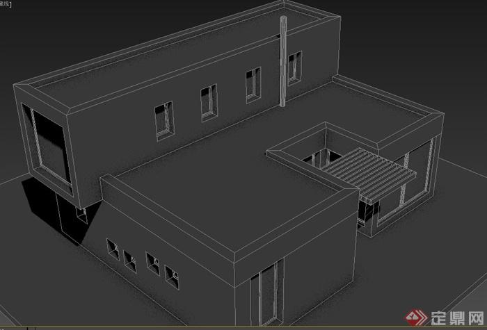 一栋双层带露台别墅建筑设计MAX模型(1)
