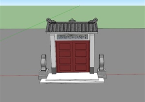 某古典中式住宅庭院门设计SU(草图大师)模型