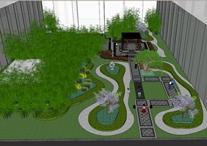 某新中式办公区庭院景观方案设计SU(草图大师)模型