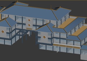 某现代中式风格酒楼建筑设计3dmax模型