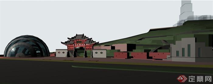 某现代中式风格旅游小镇规划景观设计3DMAX模型(3)