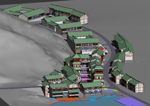 中式风格旅游小镇商业街建筑设计3dmax模型