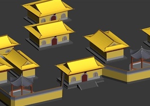 多栋中式风格单层古建筑设计3dmax模型
