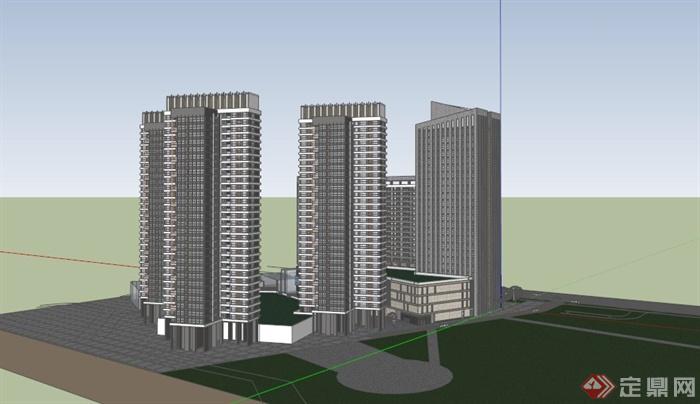 某现代购物广场住宅建筑设计SU模型(1)