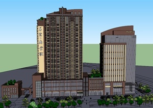 现代风格两栋高层商业楼建筑设计SU(草图大师)模型