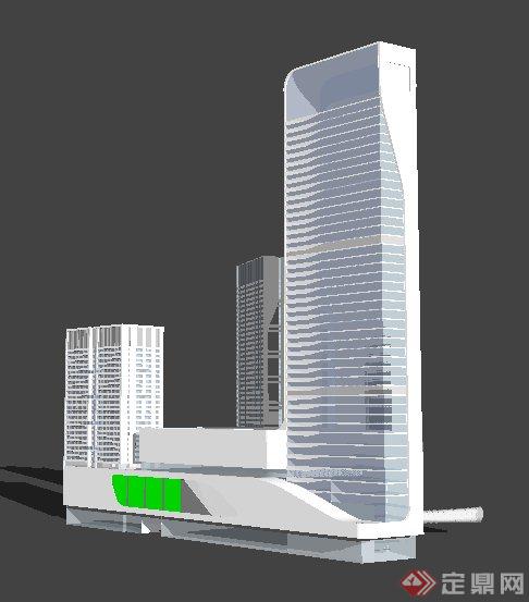 某现代风格商场及超高层酒店建筑设计su模型（含效果图）(4)