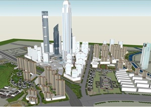 某城市商业中心住宅与商业建筑设计SU(草图大师)模型
