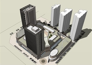 现代大型商业办公综合建筑设计SU(草图大师)模型