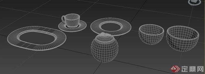 餐具盘子、碗、罐子3dmax模型(1)