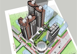 现代小高层商住楼建筑设计SU(草图大师)模型
