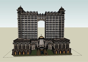 某新古典多层酒店建筑设计SU(草图大师)模型