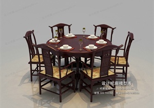 古典中式餐桌3dmax模型