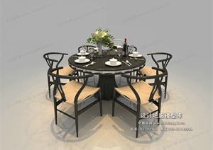 中式圆形六椅餐桌3dmax模型