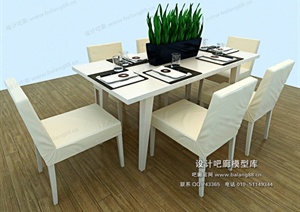 现代六人餐桌3dmax模型