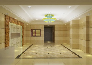 某现代风格办公楼大厅室内设计SU(草图大师)模型(含效果图）
