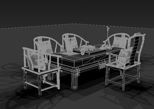 室内装饰中式风格茶桌椅3dmax模型