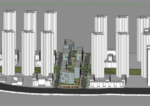 某现代万科商业综合体建筑设计SU(草图大师)模型