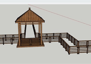 某木制四角亭与围栏设计SU(草图大师)模型