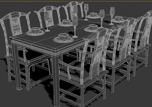 室内装饰中式餐桌椅组合3dmax模型