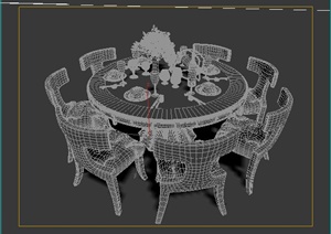 室内装饰中式圆形餐桌椅3DMAX模型