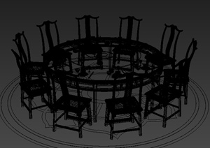 古典中式圆形十人餐桌3dmax模型