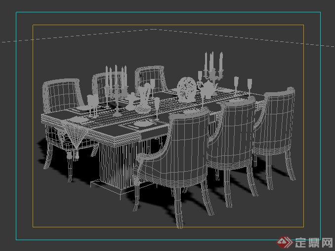 欧式六人餐桌椅3dmax模型(1)