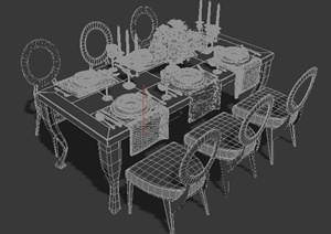 室内欧式风格六人餐桌椅3dmax模型