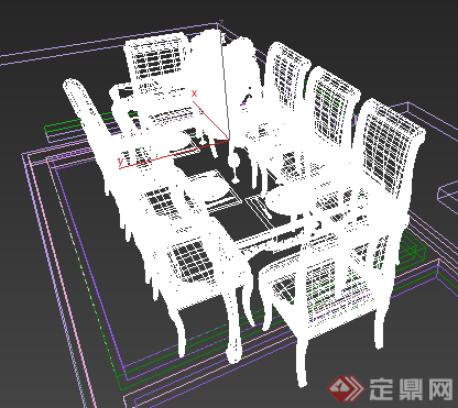 欧式长方形形八人餐桌3dmax模型(1)