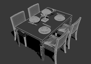 室内装饰中式四人餐桌椅3dmax模型