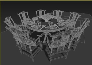 室内装饰中式风格餐桌椅3dmax模型