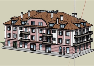 欧式风格四层住宅楼建筑设计SU(草图大师)模型