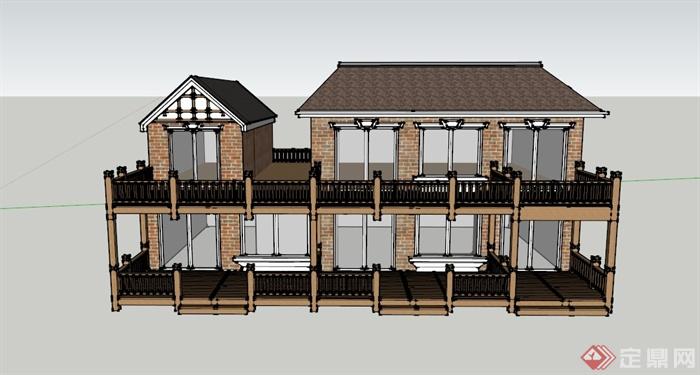 某两层新中式住宅建筑设计SU模型(1)