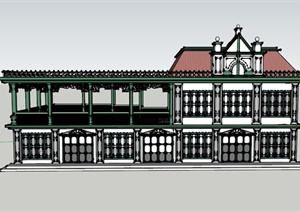 某两层欧式餐饮建筑设计SU(草图大师)模型