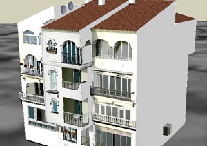 欧式风格四层住宅楼居住建筑设计SU(草图大师)模型