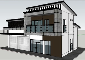 现代中式风格二层住宅建筑设计SU(草图大师)模型