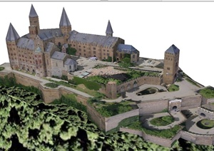 英式风格山地城堡建筑设计SU(草图大师)模型