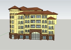 某欧式五层商住房建筑设计SU(草图大师)模型