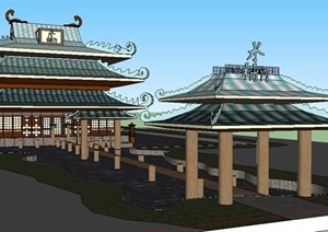 中式风格古典建筑设计SU(草图大师)模型