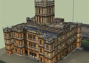 哥特式风格海克利尔城堡建筑设计SU(草图大师)模型