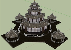 某日式宝塔建筑设计SU(草图大师)模型