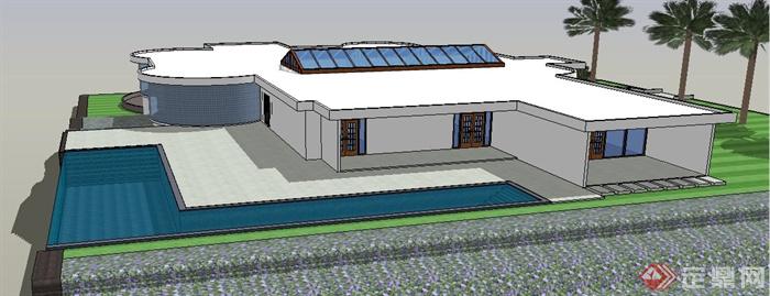 某现代风格别墅住宅建筑SU模型(2)