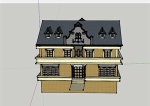 某欧式三层居民住宅建筑设计SU(草图大师)模型
